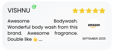 Product review for Vishnu body wash with five-star rating and positive comments on Amazon.
