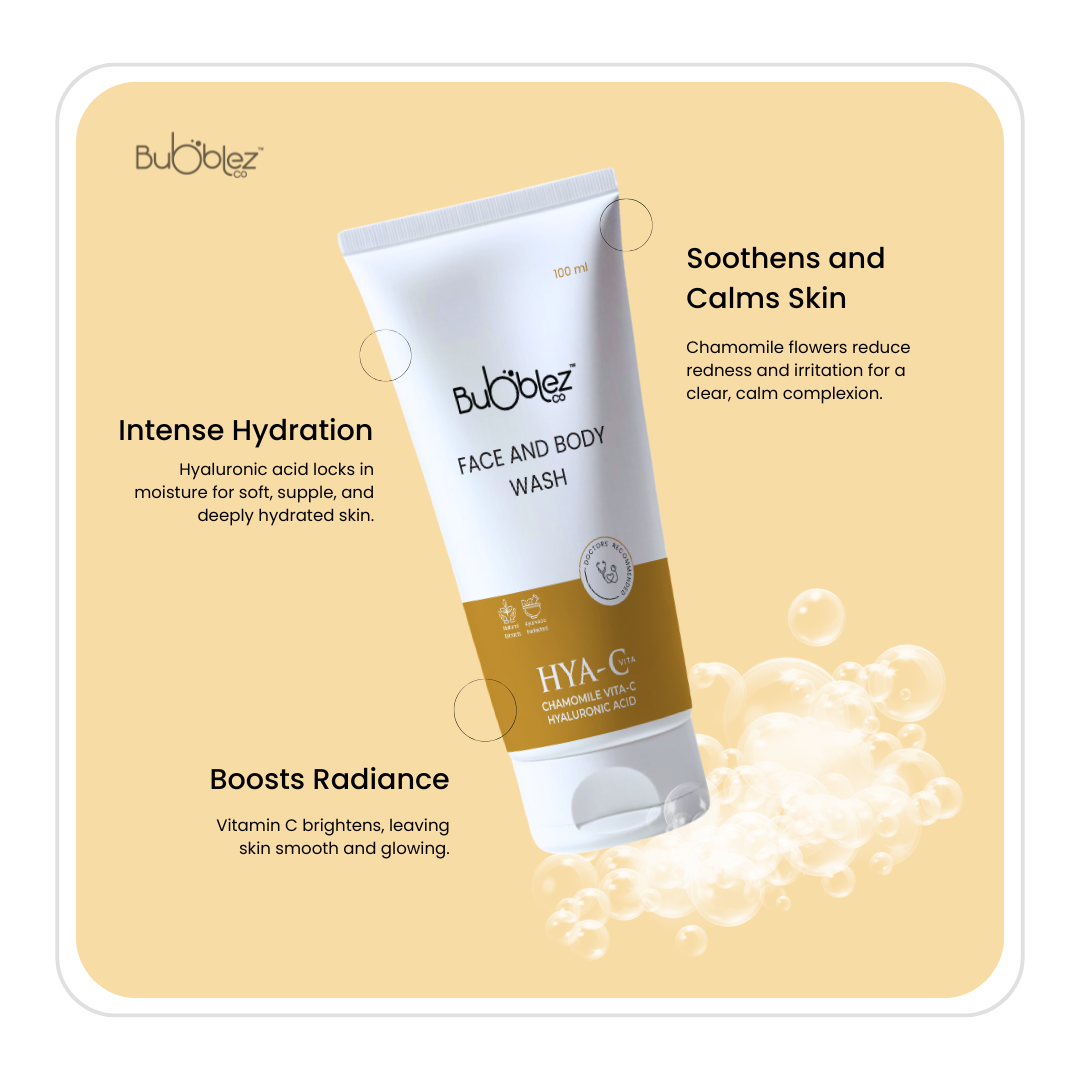 Hya-C Face & Body Wash (2 in 1) | Hyaluronic Acid, Chamomile & Vitamin-C Hydrating Cleanser for Radiant Skin