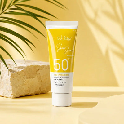 Skin Shine Sunscreen SPF 50++++ | Broad-Spectrum Sunscreen Enriched with Niacinamide and Hyaluronic Acid for Skin Protection & Brightness Bubblez Cosmetics