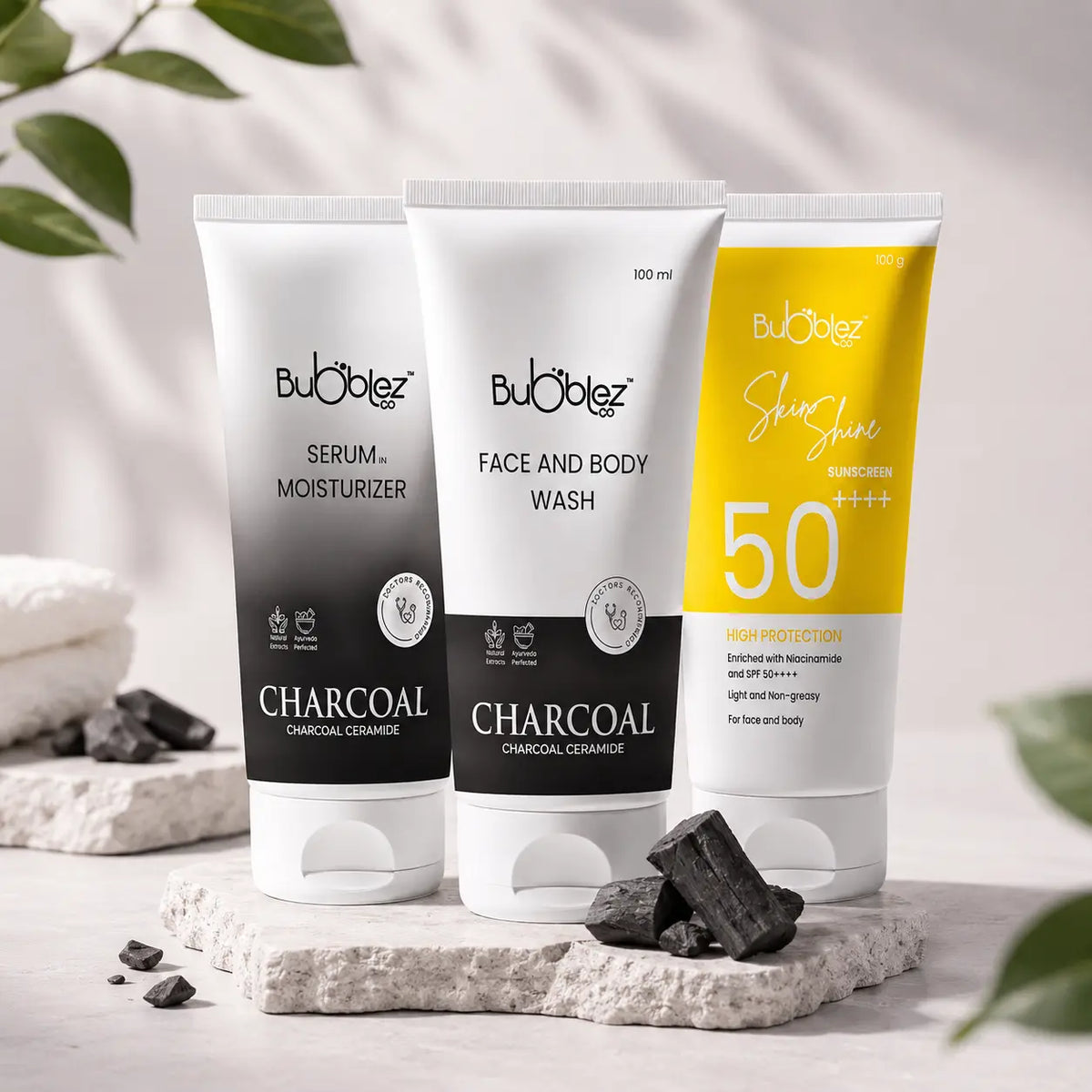 Charcoal Detox Trio: 3-Step Skincare Routine to Purify, Hydrate & Protect Bubblez Cosmetics