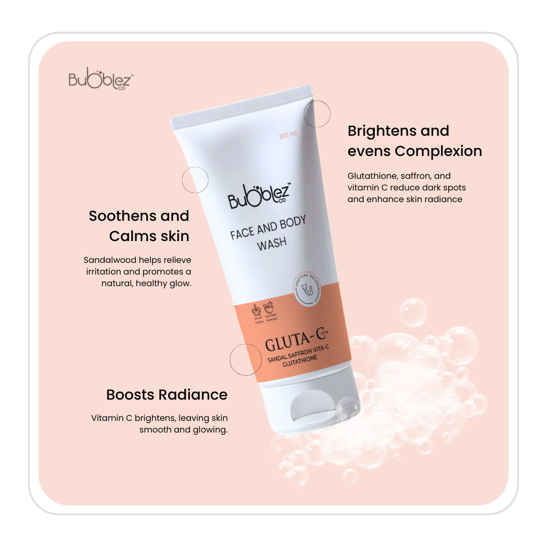 Gluta-C Face & Body Wash (2 in 1) | Glutathione, Sandal & Saffron with Vitamin-C for Tan Removal & Glowing Skin