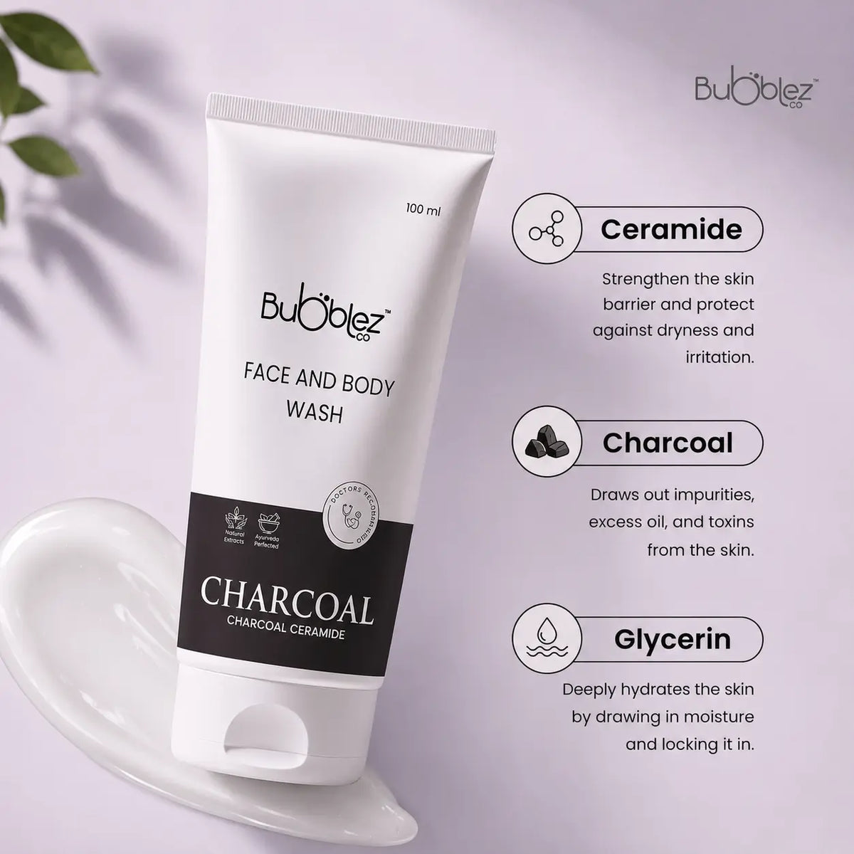 Charcoal Ceramide Face & Body Wash (2 in 1) | Activated Charcoal Face Wash & Ceramide Cleanser for Detoxed, Clear Skin Bubblez Cosmetics