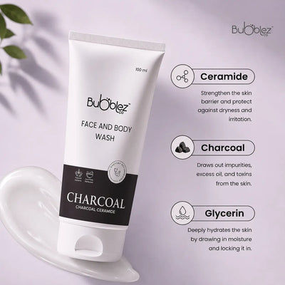 Charcoal Ceramide Face & Body Wash (2 in 1) | Activated Charcoal Face Wash & Ceramide Cleanser for Detoxed, Clear Skin Bubblez Cosmetics