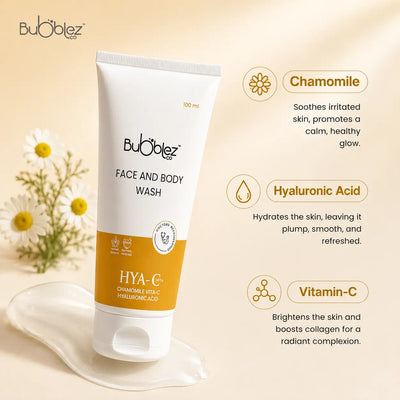 Hya-C Face & Body Wash (2 in 1) | Hyaluronic Acid Facewash with Chamomile & Vitamin C for Hydrated, Radiant Skin Bubblez Cosmetics