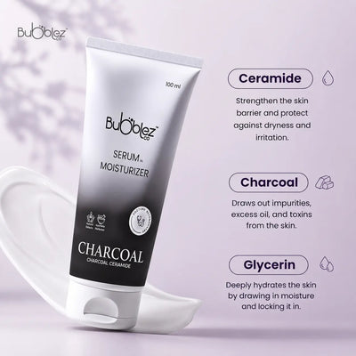 Charcoal Ceramide Serum in Moisturizer (2 in 1) | Detoxifying & Hydrating Charcoal Serum Moisturizer for Clear, Healthy Skin Bubblez Cosmetics