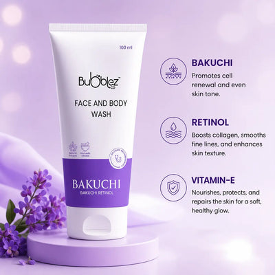Bakuchi + Retinol Face & Body Wash (2 in 1) | A modern ayurvedic Anti-Aging Facewash for Youthful, Glowing Skin Bubblez Cosmetics