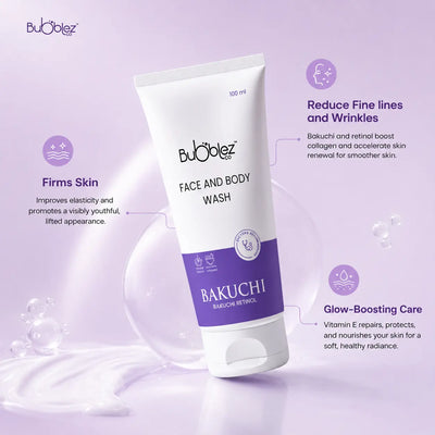 Bakuchi + Retinol Face & Body Wash (2 in 1) | A modern ayurvedic Anti-Aging Facewash for Youthful, Glowing Skin Bubblez Cosmetics