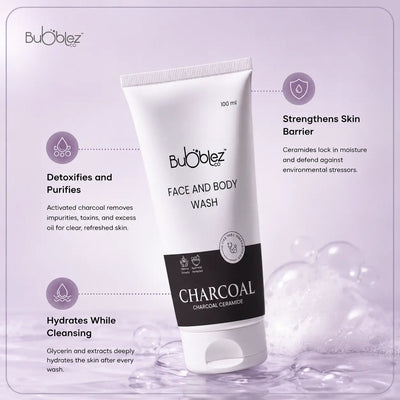 Charcoal Ceramide Face & Body Wash (2 in 1) | Activated Charcoal Face Wash & Ceramide Cleanser for Detoxed, Clear Skin Bubblez Cosmetics