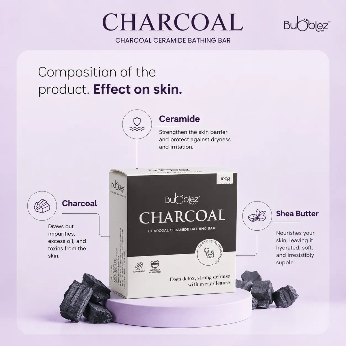 Charcoal Ceramide Bathing Bar | Activated Charcoal Soap for Skin Detox, Deep Cleansing & Clear Skin Bubblez Cosmetics