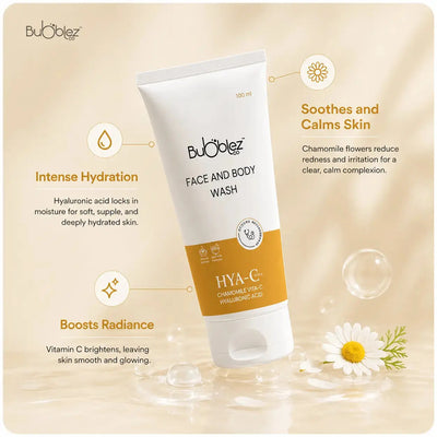 Hya-C Face & Body Wash (2 in 1) | Hyaluronic Acid Facewash with Chamomile & Vitamin C for Hydrated, Radiant Skin Bubblez Cosmetics