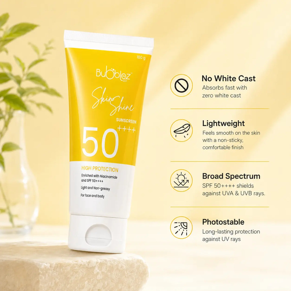 Skin Shine Sunscreen SPF 50++++ | Broad-Spectrum Sunscreen Enriched with Niacinamide and Hyaluronic Acid for Skin Protection & Brightness Bubblez Cosmetics