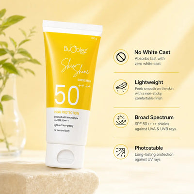 Skin Shine Sunscreen SPF 50++++ | Broad-Spectrum Sunscreen Enriched with Niacinamide and Hyaluronic Acid for Skin Protection & Brightness Bubblez Cosmetics