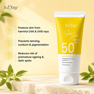 Skin Shine Sunscreen SPF 50++++ | Broad-Spectrum Sunscreen Enriched with Niacinamide and Hyaluronic Acid for Skin Protection & Brightness Bubblez Cosmetics