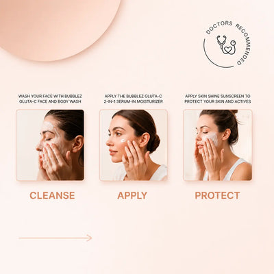 Glutathione Brightening Trio: 3-Step Skincare Routine to Brighten, Hydrate & Protect Bubblez Cosmetics