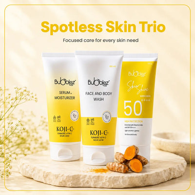 Kojic Acid Spotless Skin Trio | 3-Step Routine to Brighten & Protect Bubblez Cosmetics