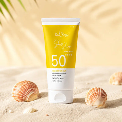 Skin Shine Sunscreen SPF 50++++ | Broad-Spectrum Sunscreen Enriched with Niacinamide and Hyaluronic Acid for Skin Protection & Brightness Bubblez Cosmetics