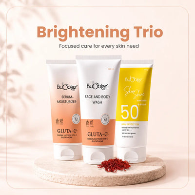 Glutathione Brightening Trio: 3-Step Skincare Routine to Brighten, Hydrate & Protect Bubblez Cosmetics