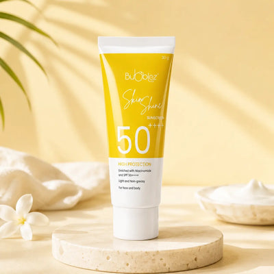 Skin Shine Sunscreen SPF 50++++ | Broad-Spectrum Sunscreen Enriched with Niacinamide and Hyaluronic Acid for Skin Protection & Brightness Bubblez Cosmetics