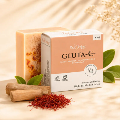 Gluta-C Bathing Bar | Glutathione Soap with Sandal, Saffron & Vitamin C for Tan-Free Glowing Skin Bubblez Cosmetics
