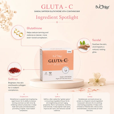 Gluta-C Bathing Bar | Glutathione Soap with Sandal, Saffron & Vitamin C for Tan-Free Glowing Skin Bubblez Cosmetics