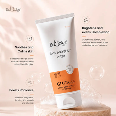 Gluta-C Face & Body Wash (2 in 1) | Glutathione Face Wash for Tan-Free Glow Bubblez Cosmetics