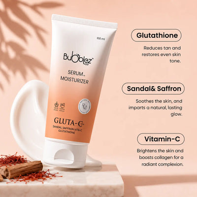Gluta-C Glutathione Serum Moisturizer (2 in 1) | Sandal, Saffron & Vitamin C for Tan Removal & Glowing Skin Bubblez Cosmetics