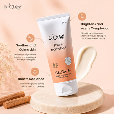 Gluta-C Glutathione Serum Moisturizer (2 in 1) | Sandal, Saffron & Vitamin C for Tan Removal & Glowing Skin Bubblez Cosmetics