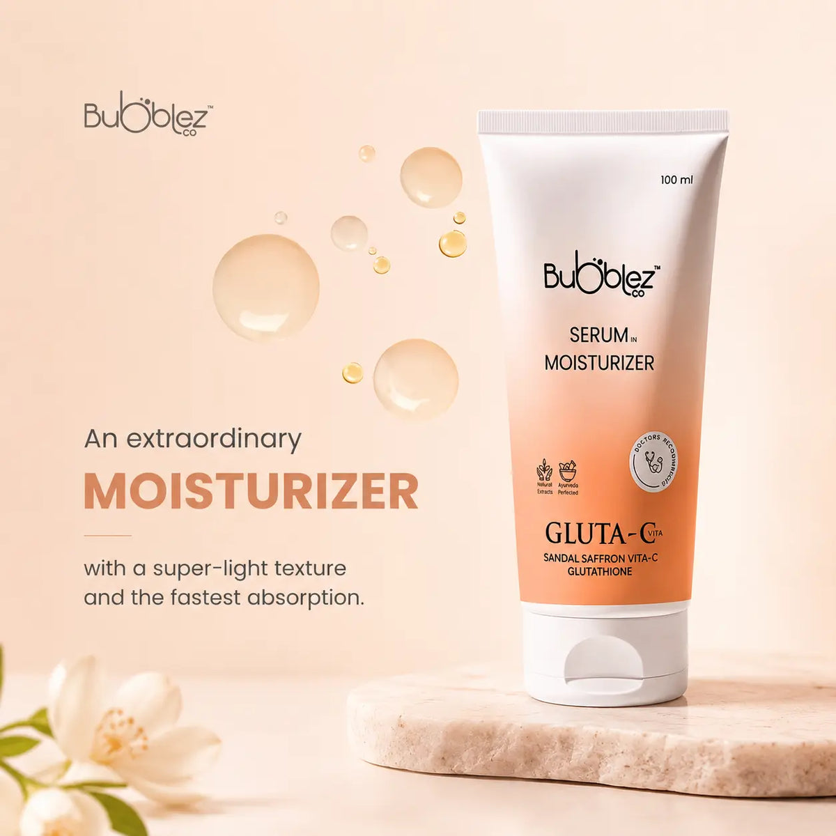 Gluta-C Glutathione Serum Moisturizer (2 in 1) | Sandal, Saffron & Vitamin C for Tan Removal & Glowing Skin Bubblez Cosmetics