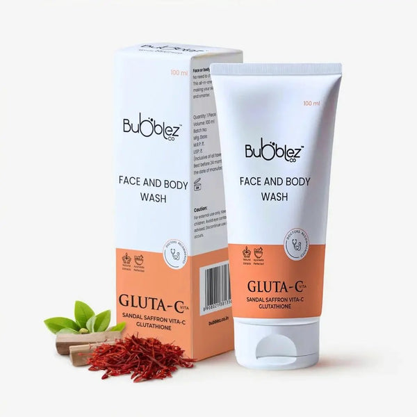 Gluta-C Face & Body Wash (2 in 1) | Glutathione, Sandal & Saffron with Vitamin-C for Tan Removal & Glowing Skin Bubblez Cosmetics