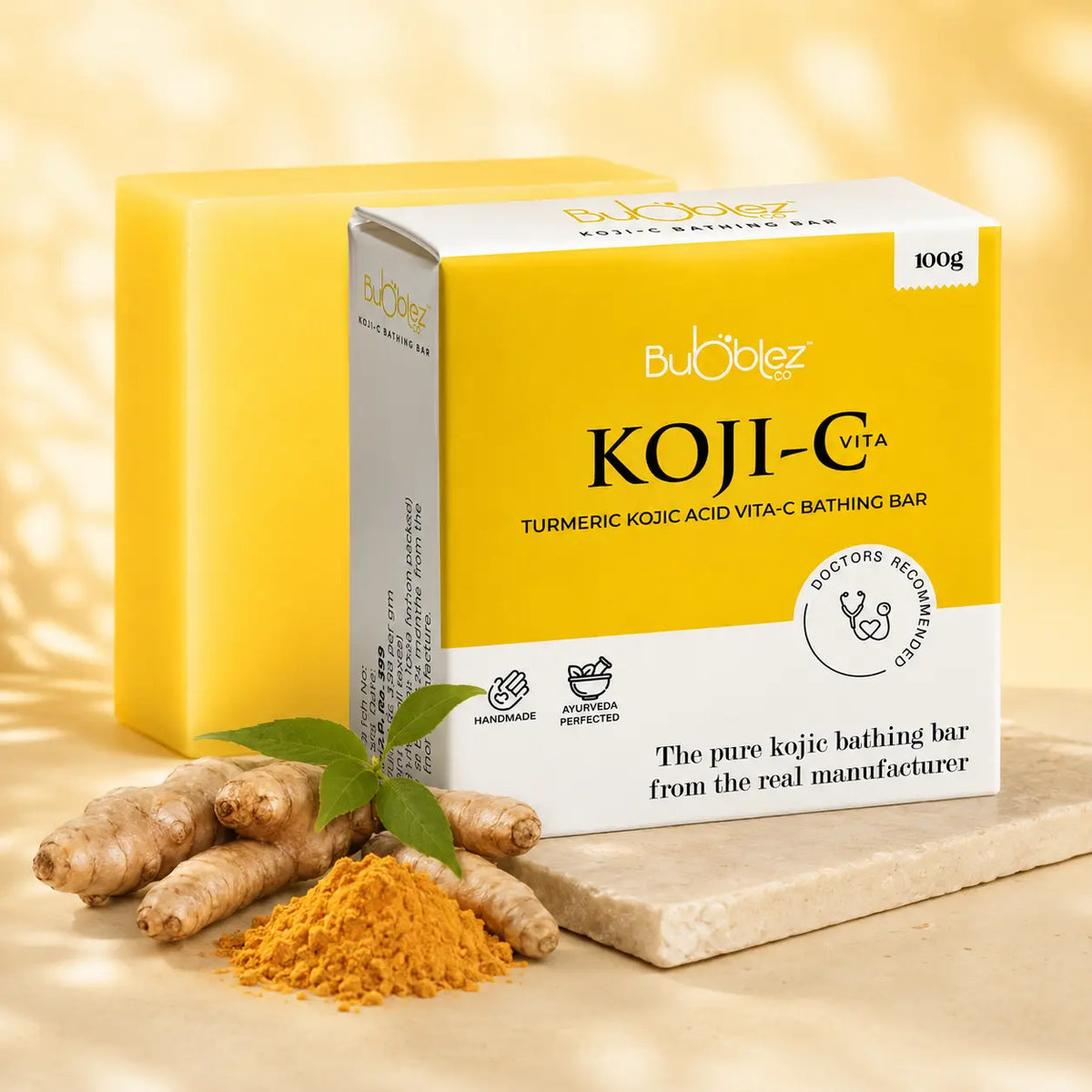 Koji-C Bathing Bar | 2% Kojic Acid, Vitamin-C & Turmeric Soap for Pigmentation & Bright, Even Skin Bubblez Cosmetics