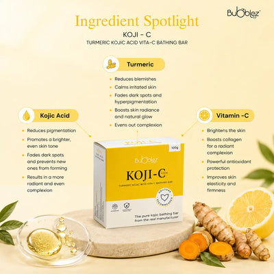 Koji-C Bathing Bar | 2% Kojic Acid, Vitamin-C & Turmeric Soap for Pigmentation & Bright, Even Skin Bubblez Cosmetics