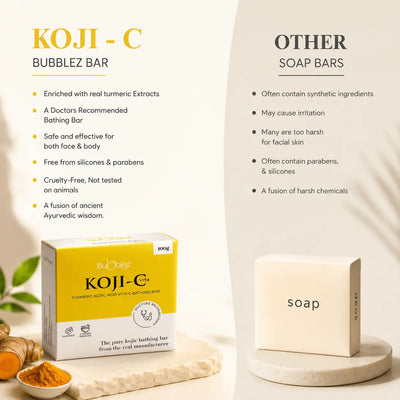 Koji-C Bathing Bar | 2% Kojic Acid, Vitamin-C & Turmeric Soap for Pigmentation & Bright, Even Skin Bubblez Cosmetics