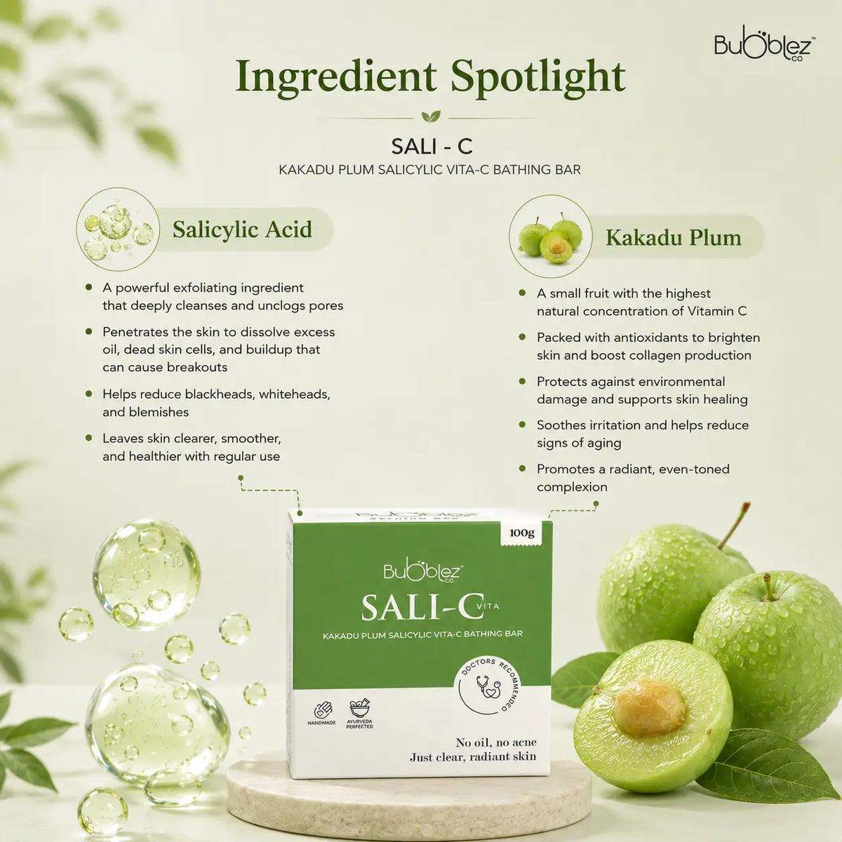Sali-C Bathing Bar | Salicylic Acid Soap for Acne-Prone, Oily & Pimple-Free Skin Bubblez Cosmetics