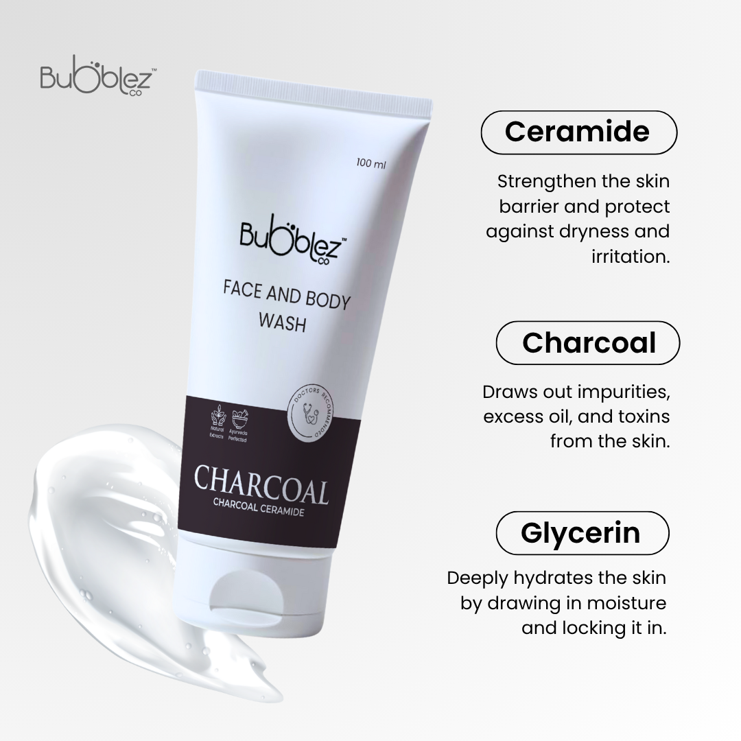 Charcoal Ceramide Face & Body Wash (2 in 1) | Activated Charcoal & Ceramide Cleanser for Detoxed, Clear Skin