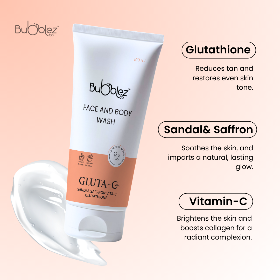 Gluta-C Face & Body Wash (2 in 1) | Glutathione, Sandal & Saffron with Vitamin-C for Tan Removal & Glowing Skin