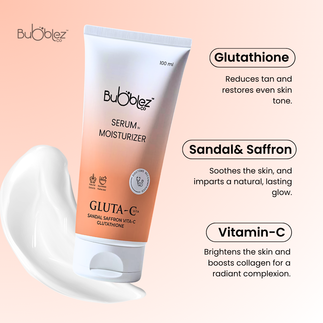 Gluta-C Serum in Moisturizer (2 in 1) | Glutathione, Sandal & Saffron with Vitamin-C for Tan Removal & Glowing Skin