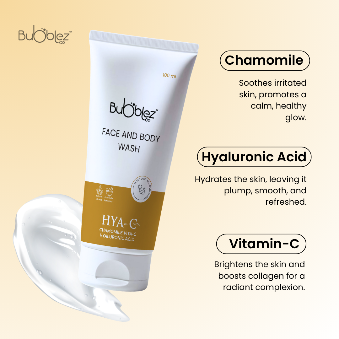 Hya-C Face & Body Wash (2 in 1) | Hyaluronic Acid, Chamomile & Vitamin-C Hydrating Cleanser for Radiant Skin