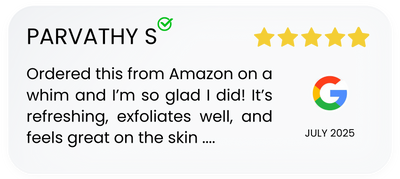 Five-star review from Parvathy S on Amazon with a Google logo and date stamp.