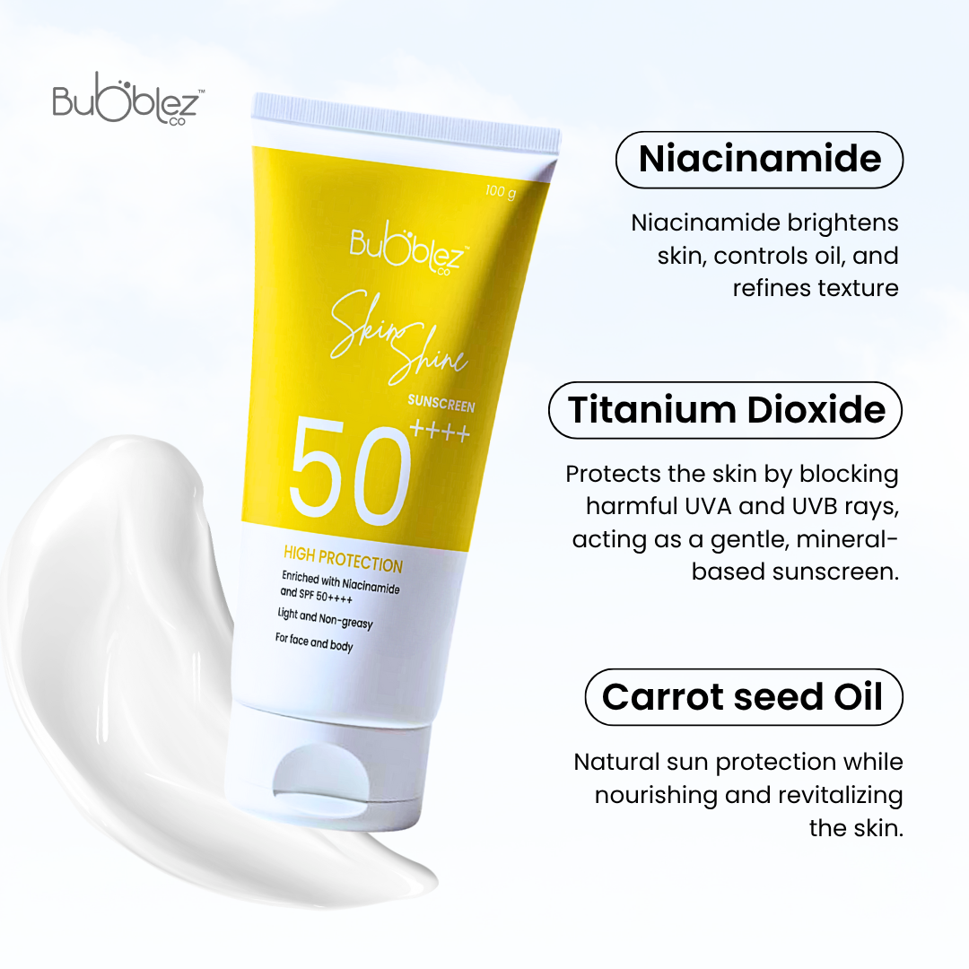 Skin Shine Pure Physical Sunscreen SPF 50++++ | Broad-Spectrum Physical Sunscreen Enriched with Niacinamide and Hyaluronic Acid for Skin Protection & Brightness (100 g)