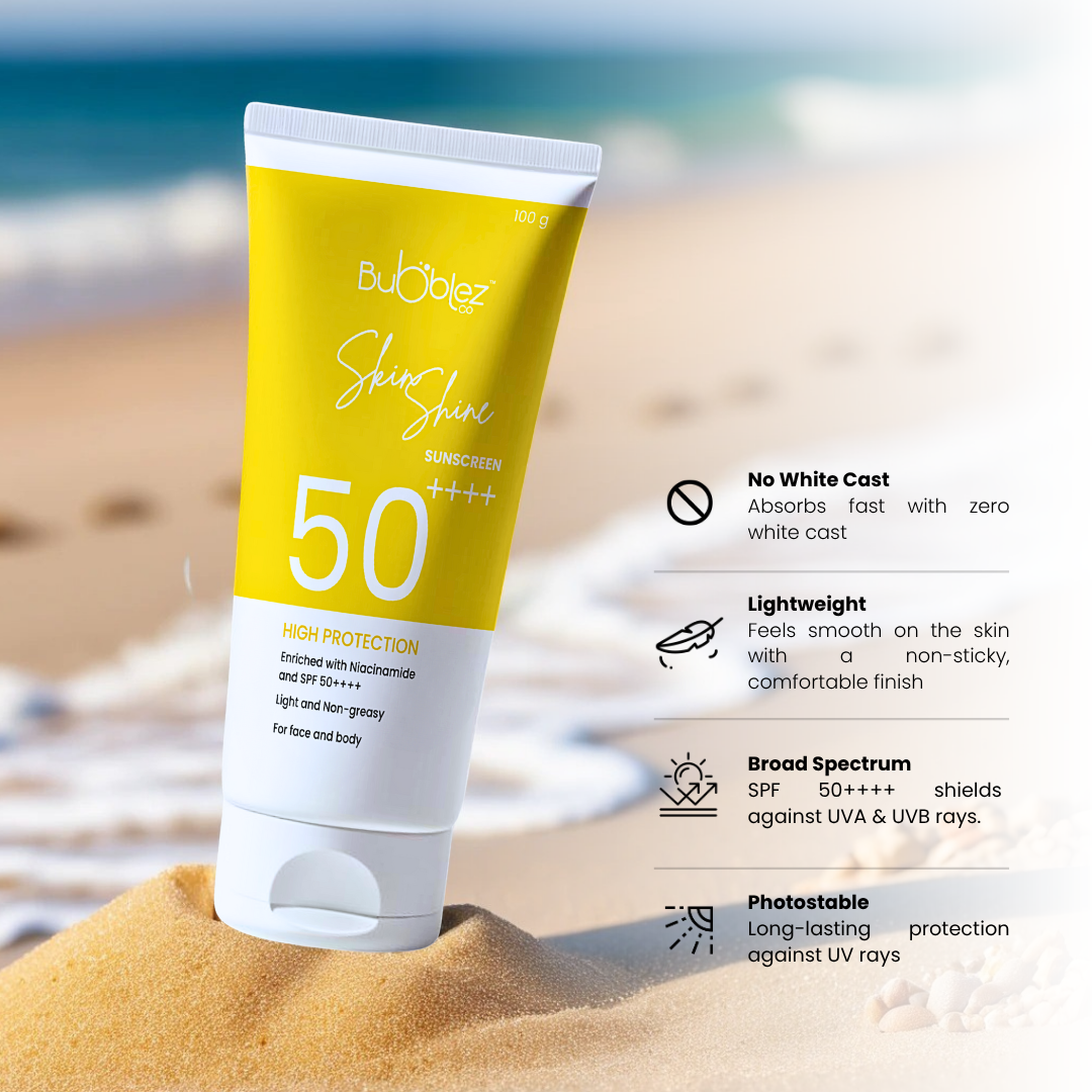 Skin Shine Pure Physical Sunscreen SPF 50++++ | Broad-Spectrum Physical Sunscreen Enriched with Niacinamide and Hyaluronic Acid for Skin Protection & Brightness (100 g)